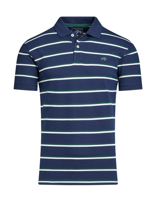 Triple Stripe Pique Polo - Navy