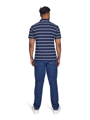 Triple Stripe Pique Polo - Navy