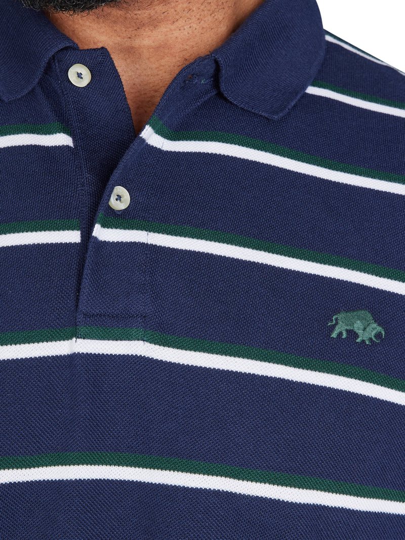 Triple Stripe Pique Polo - Navy