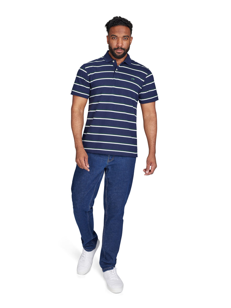 Triple Stripe Pique Polo - Navy