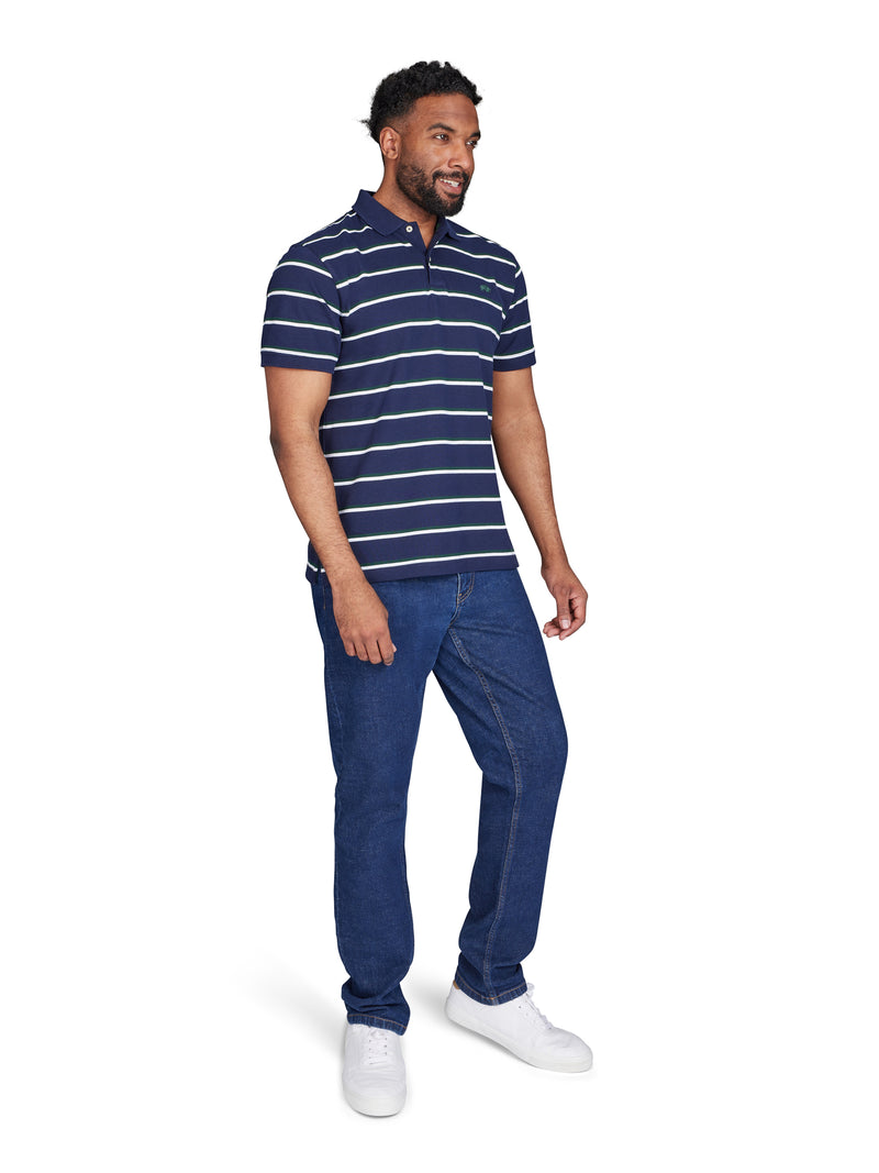 Triple Stripe Pique Polo - Navy