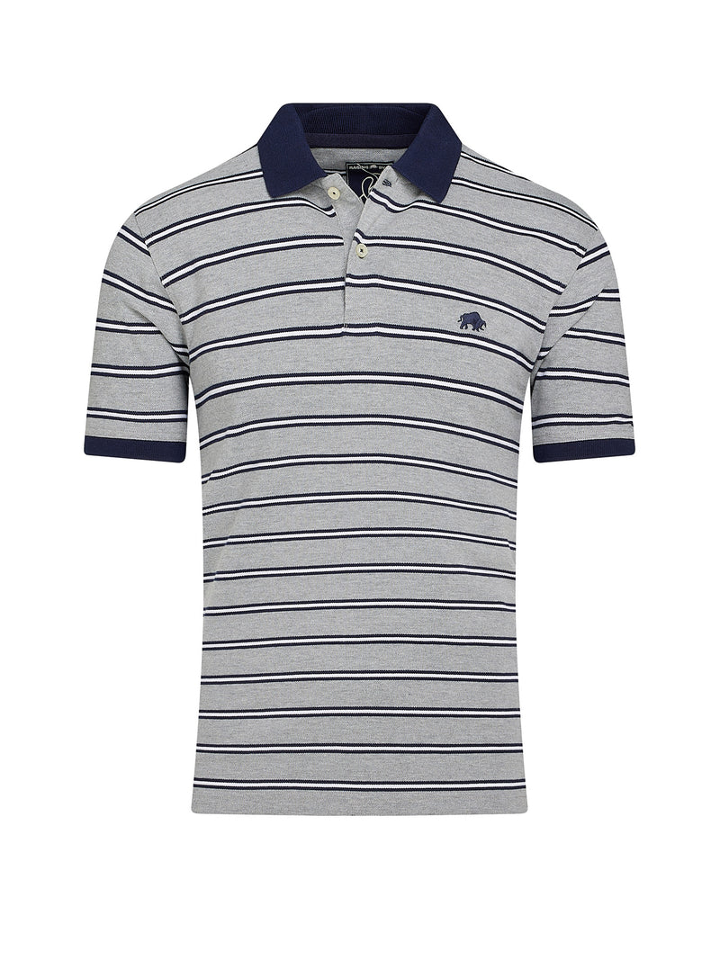 Tram Stripe Pique Polo - Grey Marl