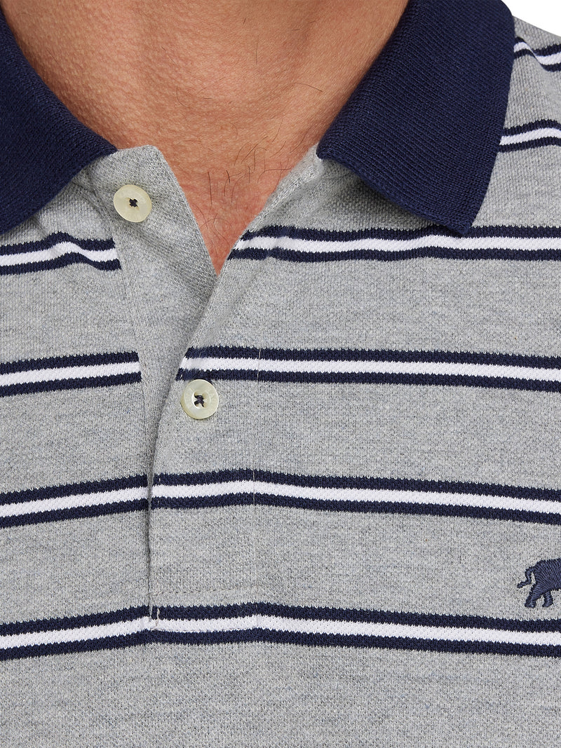 Tram Stripe Pique Polo - Grey Marl