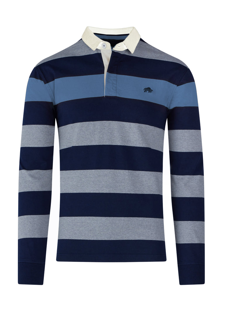 Long Sleeve Irregular Stripe Rugby - Grey & Blue