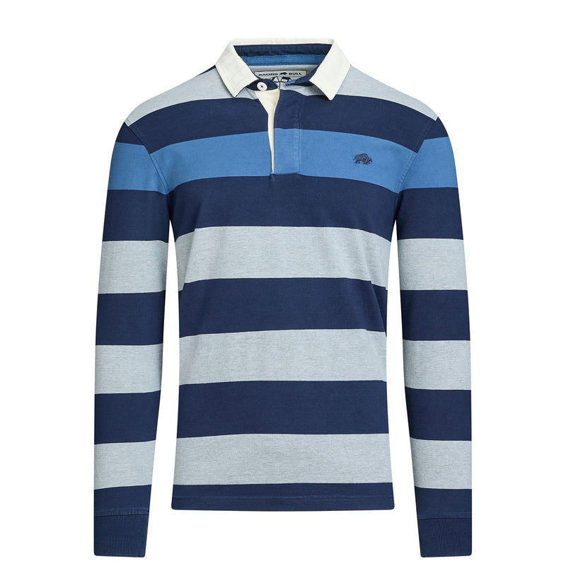 Long Sleeve Irregular Stripe Rugby - Grey & Blue