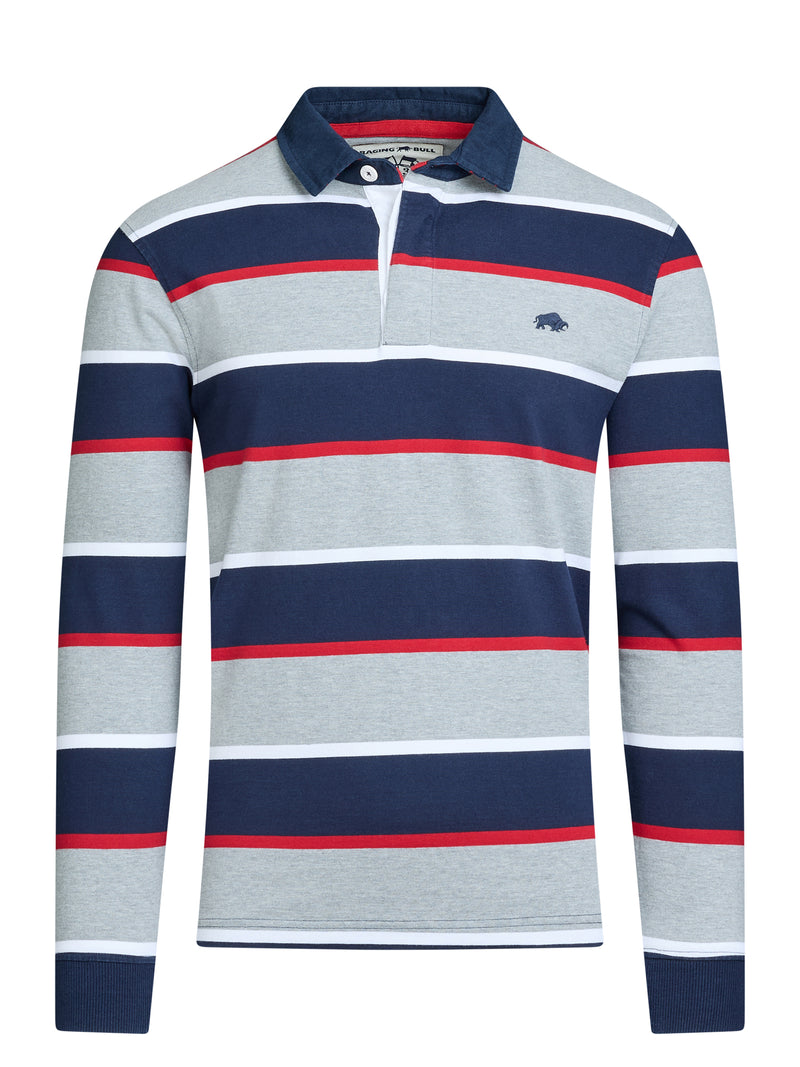 Long Sleeve Multi Stripe Rugby - Grey Marl