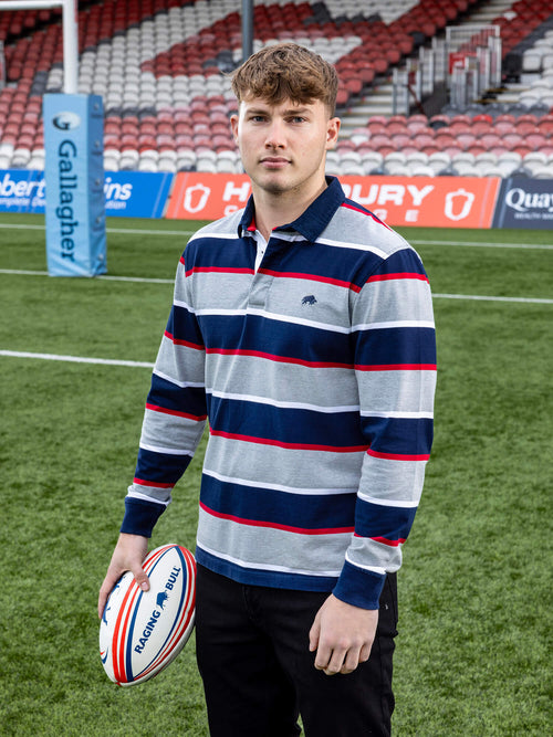 Long Sleeve Multi Stripe Rugby - Grey Marl