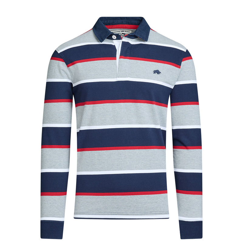 Long Sleeve Multi Stripe Rugby - Grey Marl