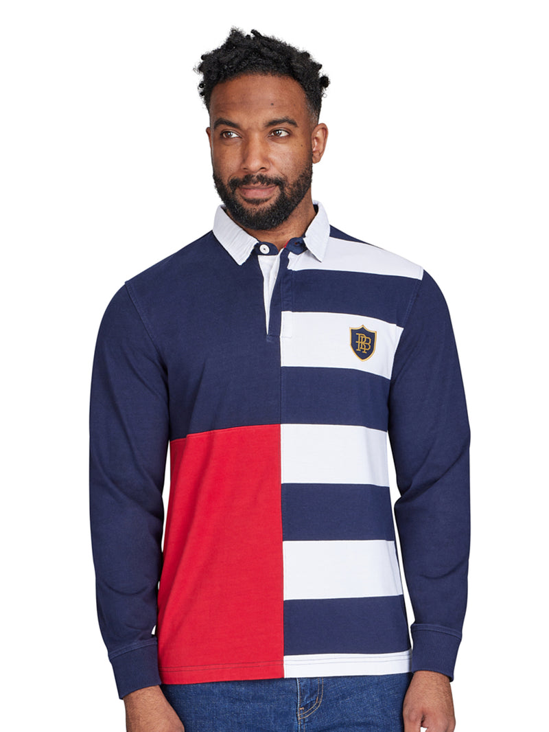 Long Sleeve Harlequin Stripe Rugby - Navy