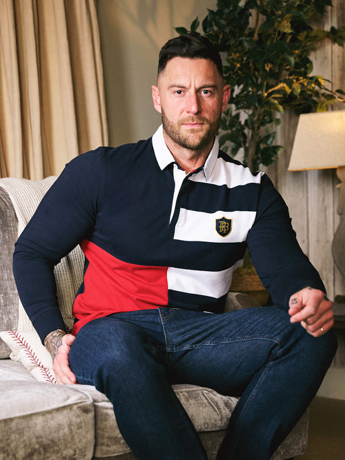 Long Sleeve Harlequin Stripe Rugby - Navy