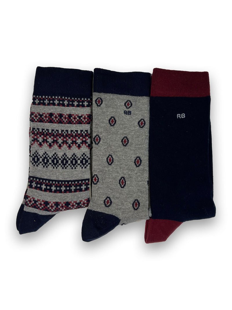 3 Pack Cotton Socks - Navy