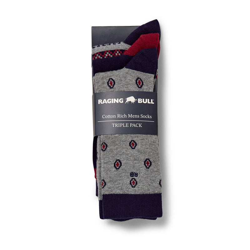 3 Pack Cotton Socks - Navy