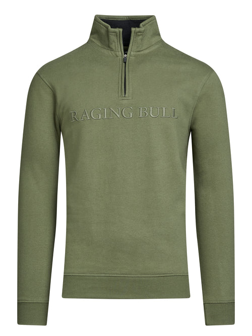 Tonal Embroidered Quarter Zip Sweat - Army Green