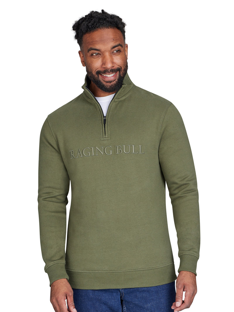 Tonal Embroidered Quarter Zip Sweat - Army Green