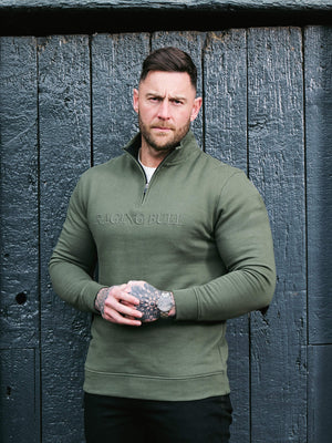 Tonal Embroidered Quarter Zip Sweat - Army Green