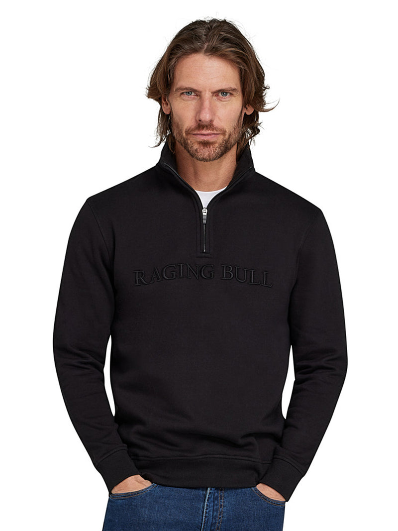 Embroidered Quarter Zip Sweat - Black