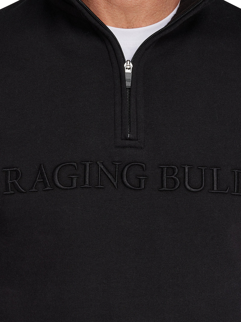 Embroidered Quarter Zip Sweat - Black