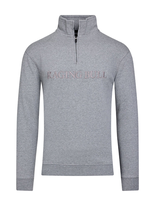 Tonal Embroidered Quarter Zip Sweat - Grey Marl