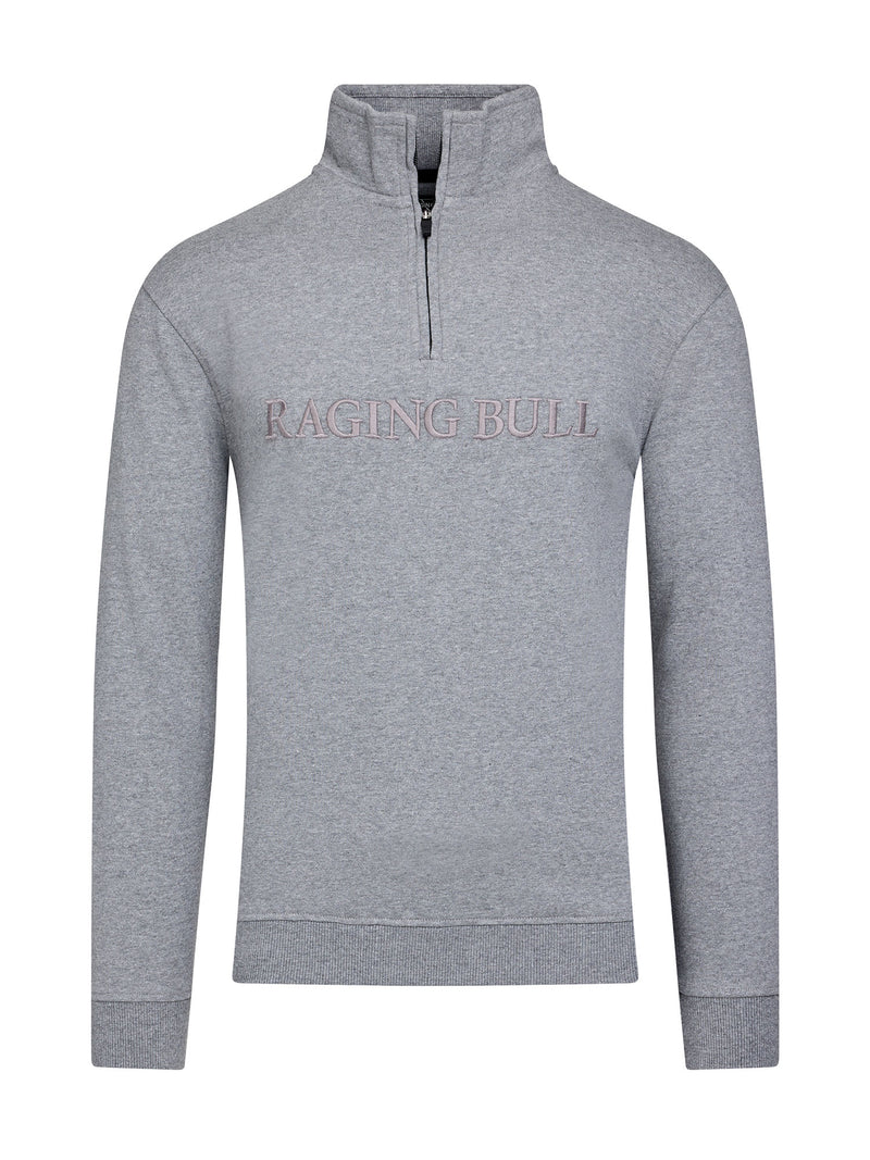 Tonal Embroidered Quarter Zip Sweat - Grey Marl