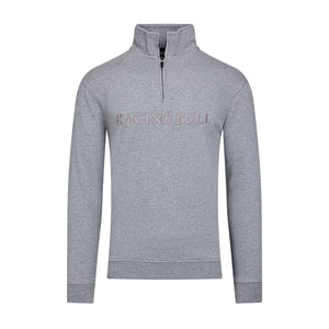 Tonal Embroidered Quarter Zip Sweat - Grey Marl