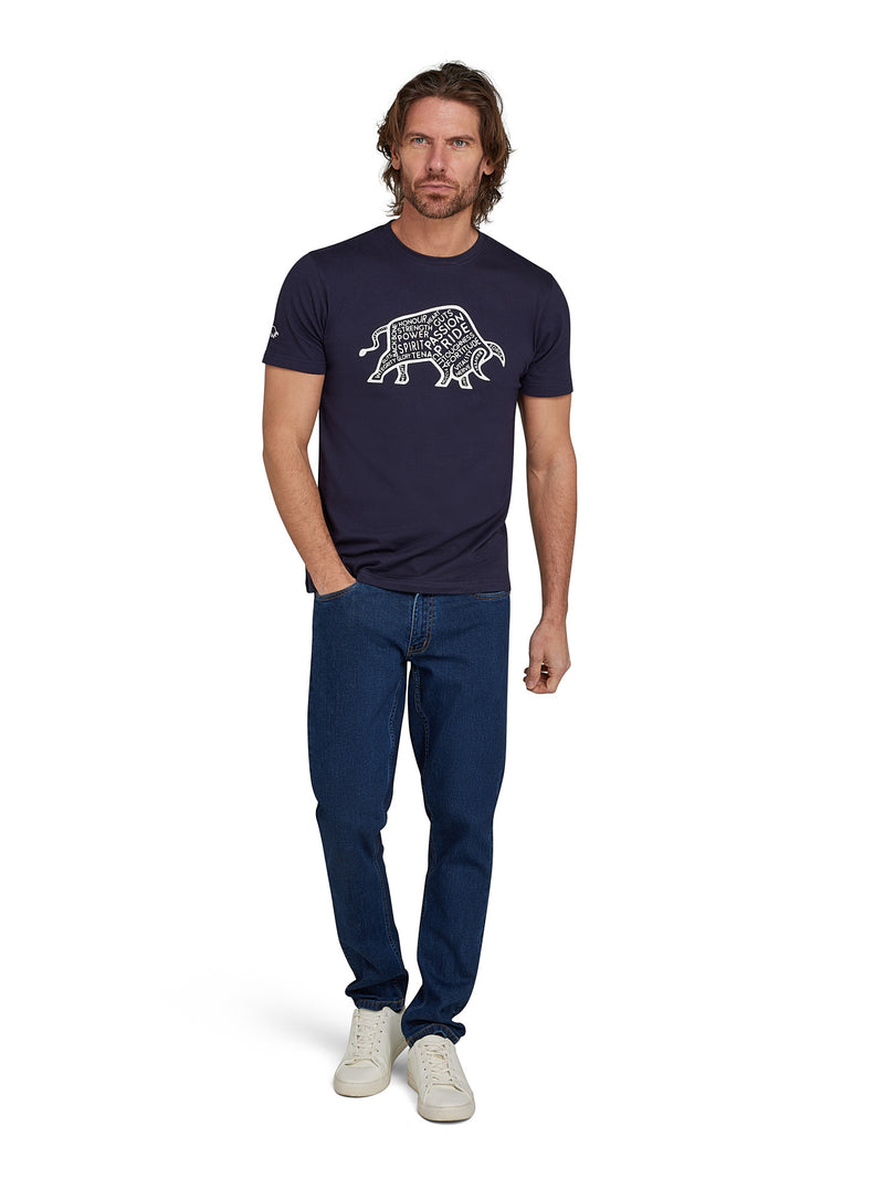 Word Bull Outline T-Shirt - Navy