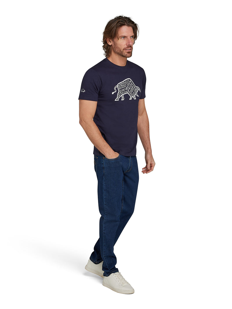 Word Bull Outline T-Shirt - Navy