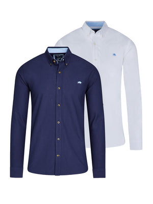 Classic 2 Pack Long Sleeve Oxford - Navy/White