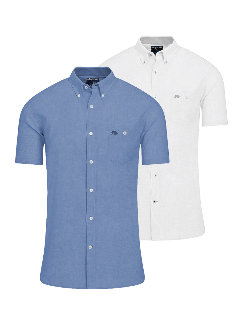 Classic 2 Pack Short Sleeve Linen Shirt - Chambray/White