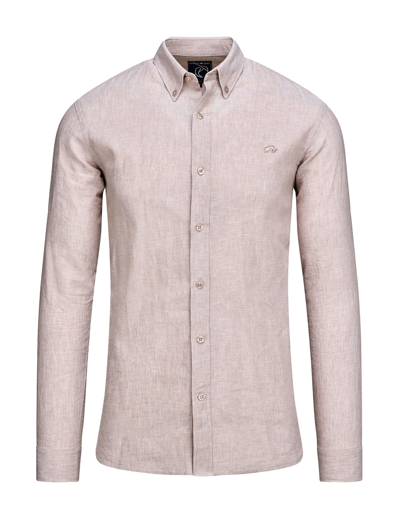 Long Sleeve Linen Look Shirt - Tan