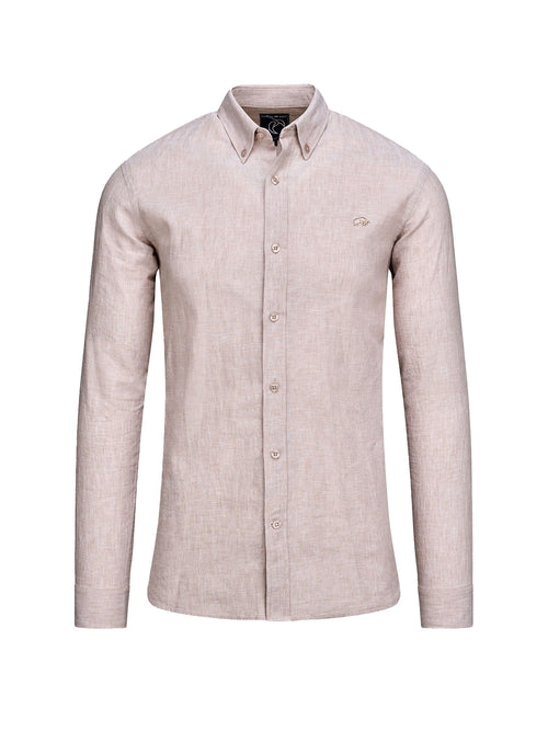 Long Sleeve Linen Look Shirt - Tan