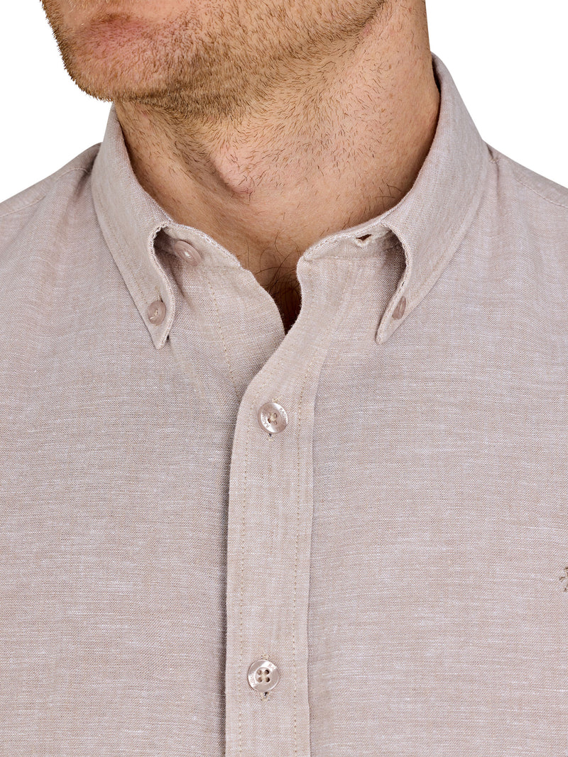 Long Sleeve Linen Look Shirt - Tan