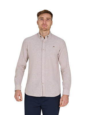 Long Sleeve Linen Look Shirt - Tan