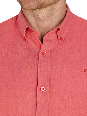 Classic Long Sleeve Linen Shirt - Coral