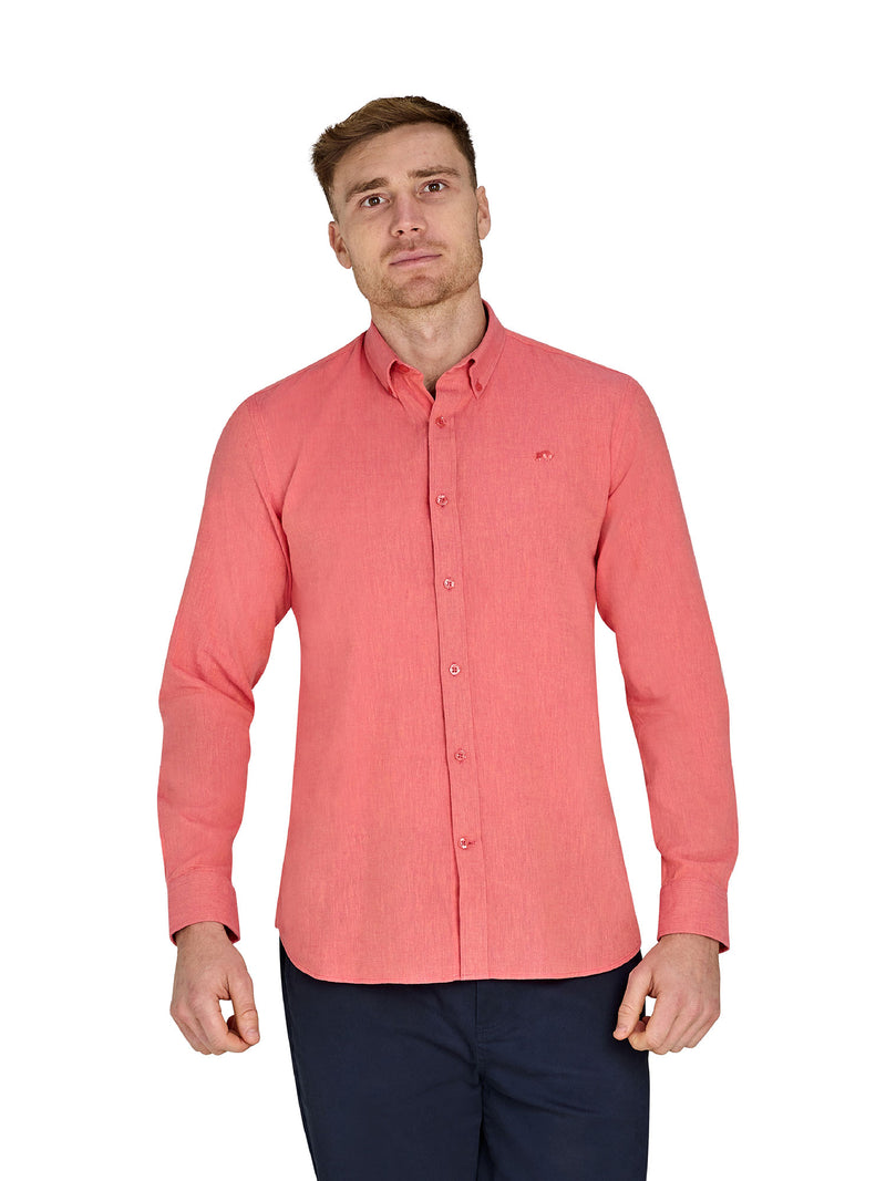 Classic Long Sleeve Linen Shirt - Coral