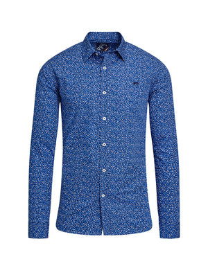 Long Sleeve Flower Bud Cotton Poplin Shirt - Navy