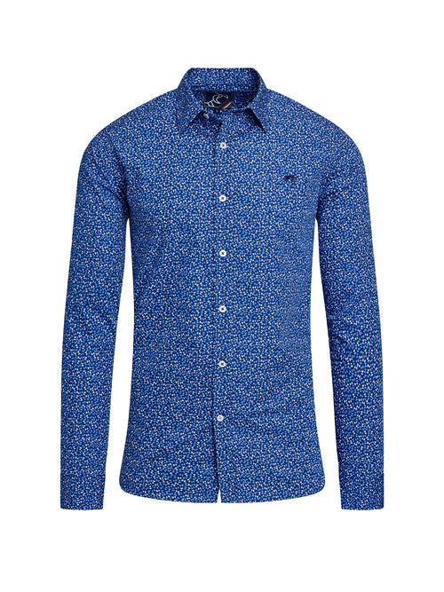 Long Sleeve Flower Bud Cotton Poplin Shirt - Navy