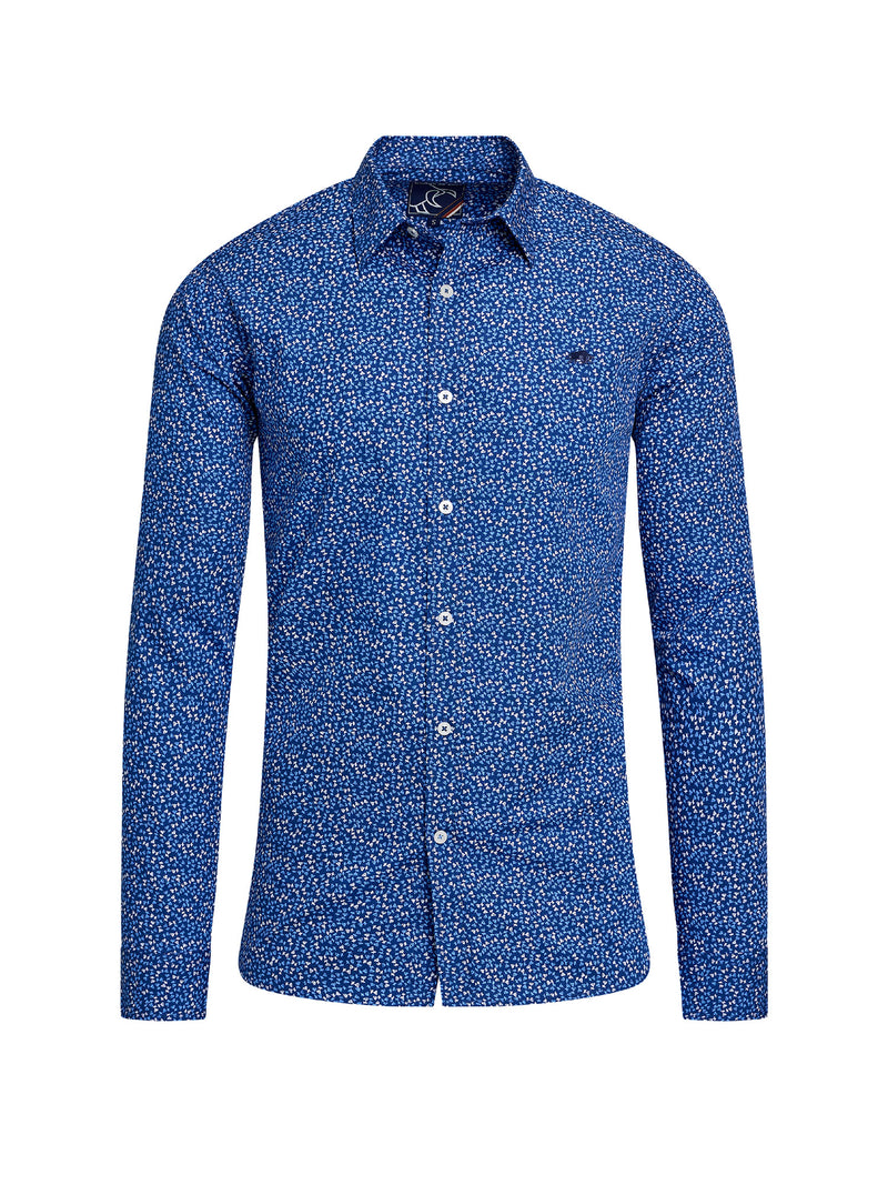 Long Sleeve Flower Bud Cotton Poplin Shirt - Navy