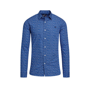 Long Sleeve Flower Bud Cotton Poplin Shirt - Navy