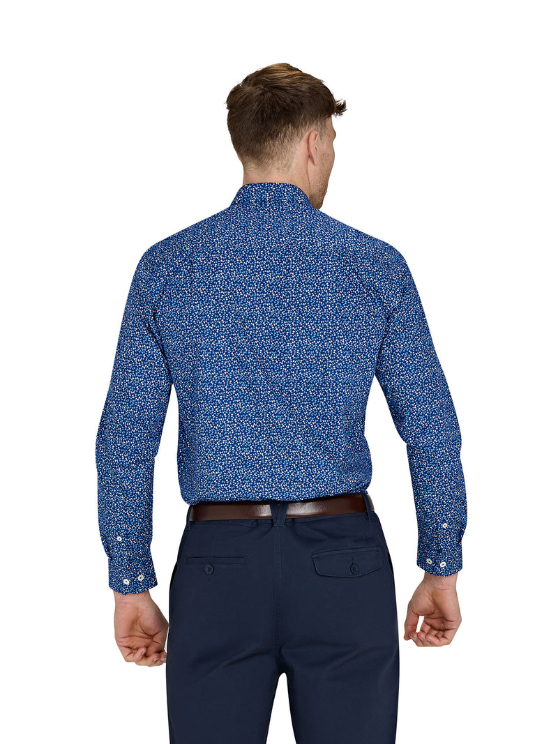 Long Sleeve Flower Bud Cotton Poplin Shirt - Navy