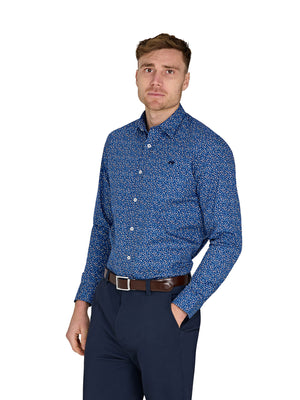 Long Sleeve Flower Bud Cotton Poplin Shirt - Navy