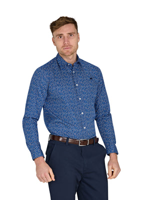 Long Sleeve Flower Bud Cotton Poplin Shirt - Navy