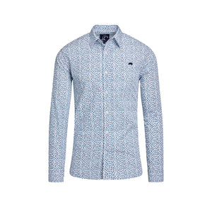 Long Sleeve Floral Print Cotton Poplin Shirt - Sky Blue