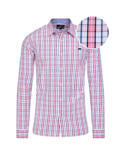 Long Sleeve Large Check Cotton Poplin Shirt - Pink