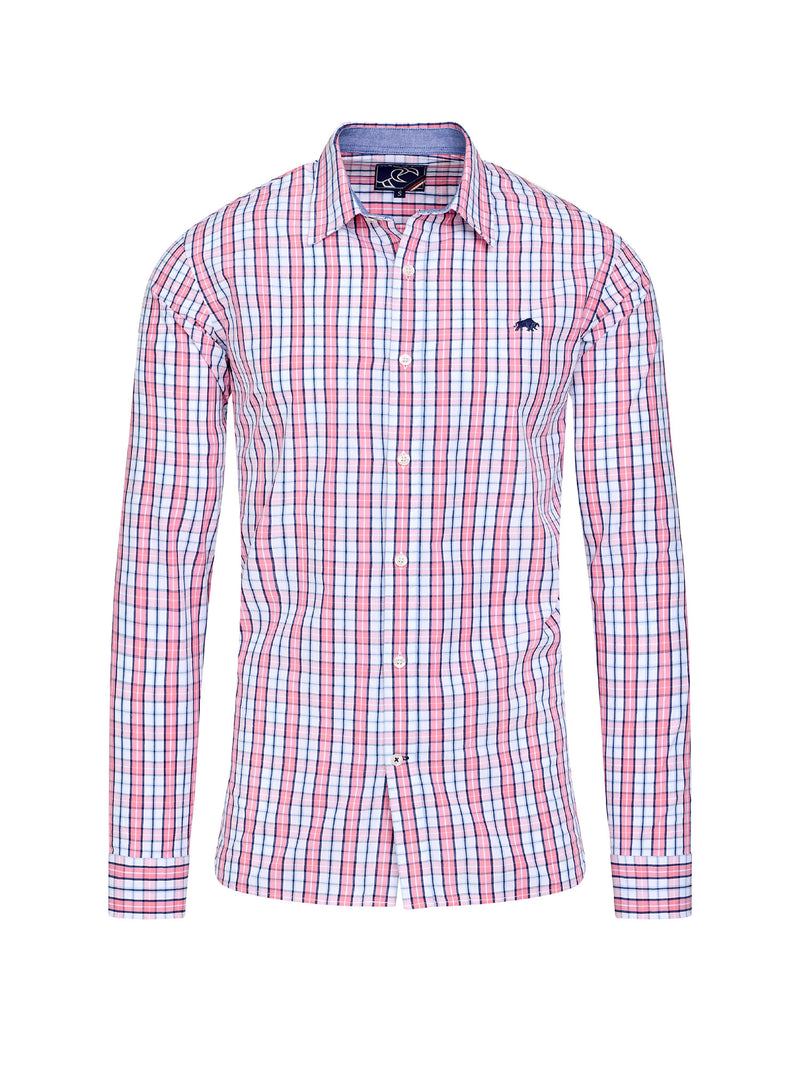 Long Sleeve Large Check Cotton Poplin Shirt - Pink