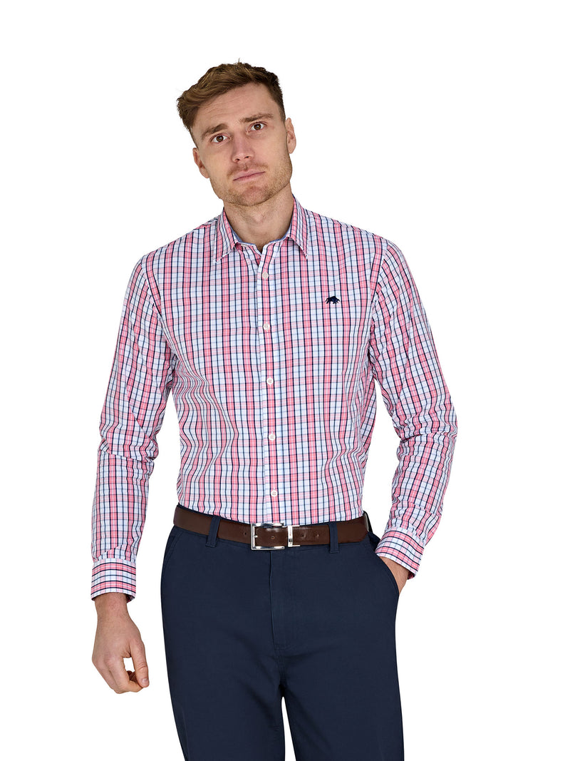 Long Sleeve Large Check Cotton Poplin Shirt - Pink