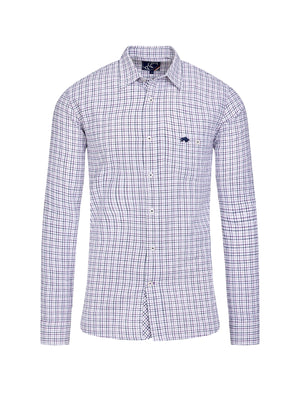 Long Sleeve Tattersall Brushed Cotton Shirt - White/Purple