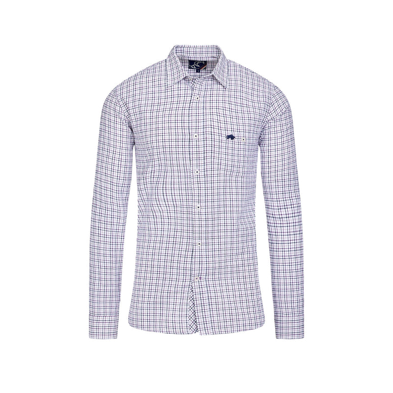 Long Sleeve Tattersall Brushed Cotton Shirt - White/Purple