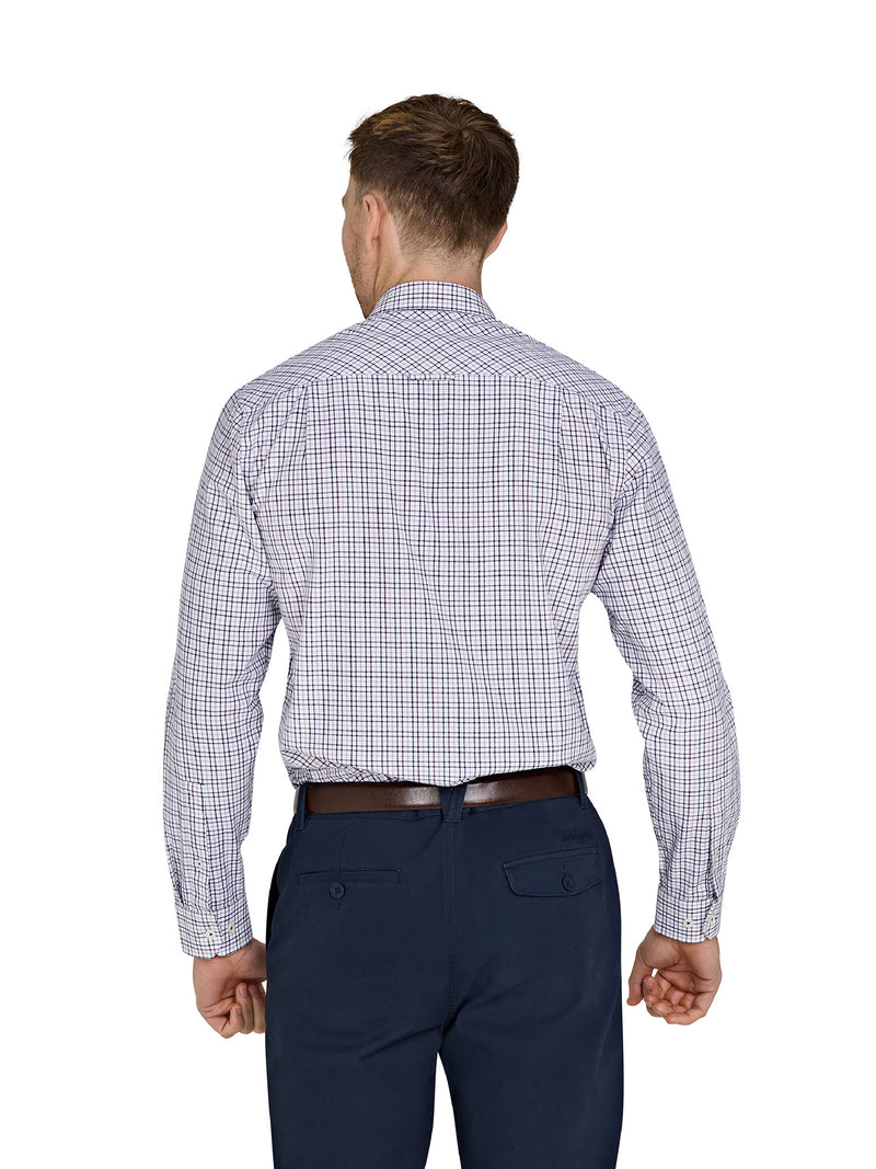 Long Sleeve Tattersall Brushed Cotton Shirt - White/Purple