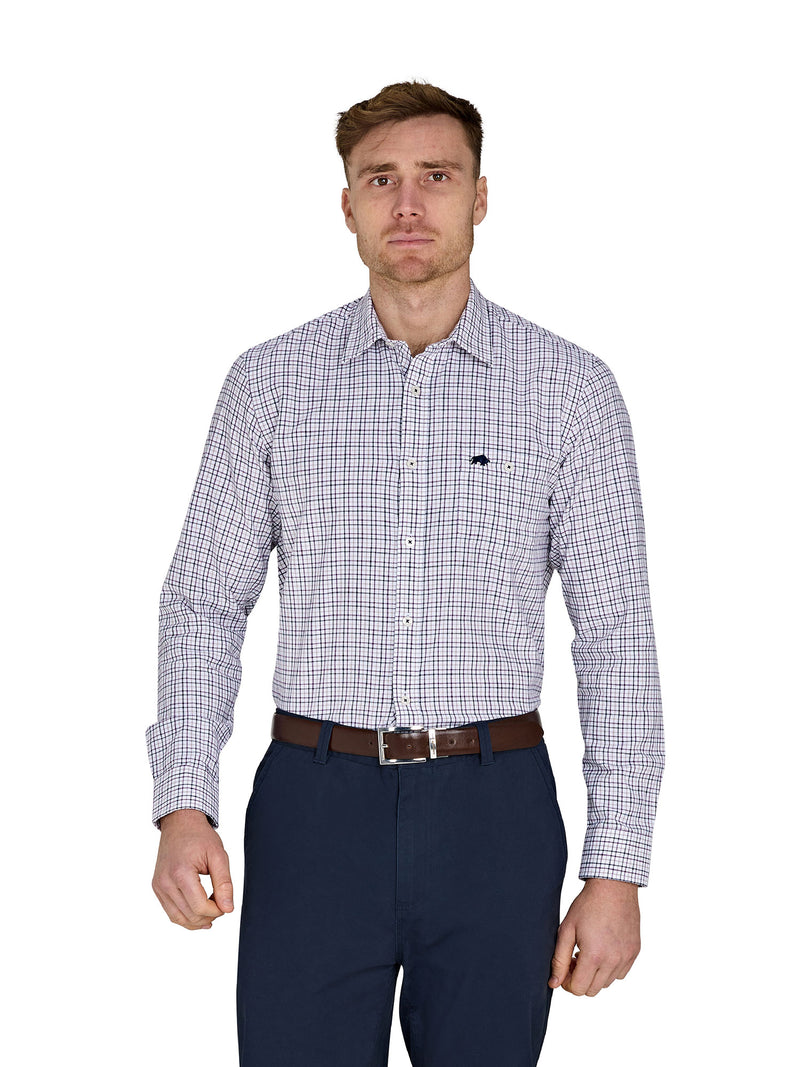 Long Sleeve Tattersall Brushed Cotton Shirt - White/Purple