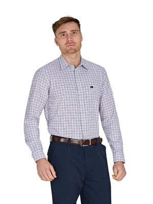 Long Sleeve Tattersall Brushed Cotton Shirt - White/Purple